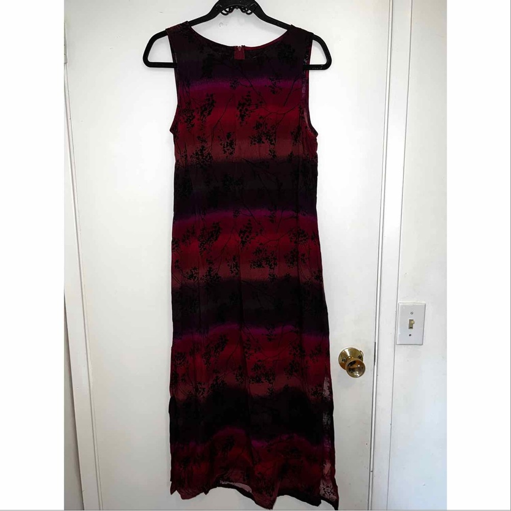 Black and red floral midi dress with slit on sides